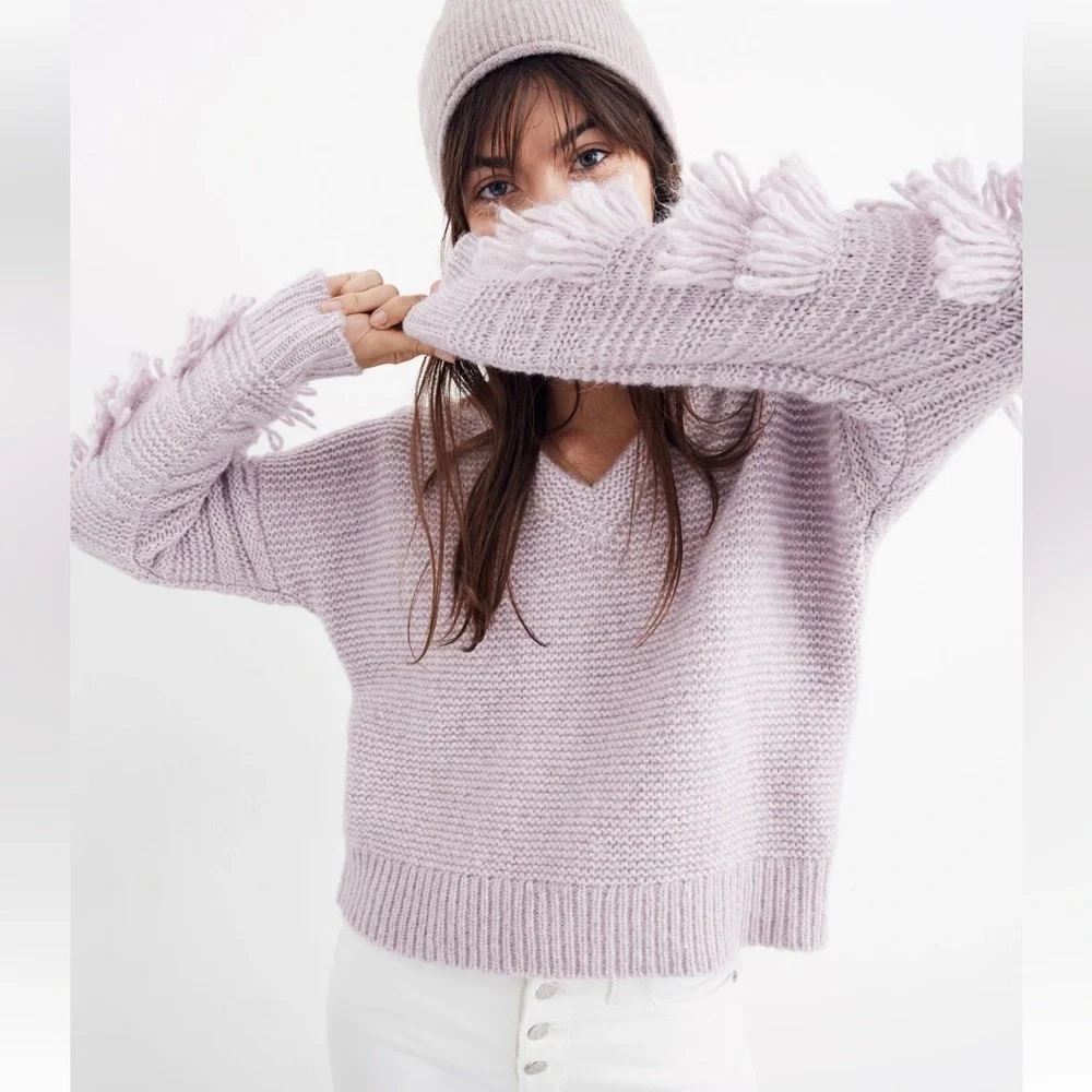 MADEWELL Fringe-Sleeve Pullover Sweater